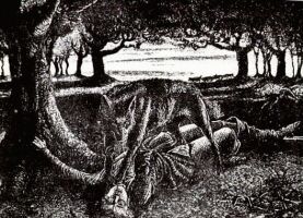 It's a WEREWOLF!  And he's eating a NECK!